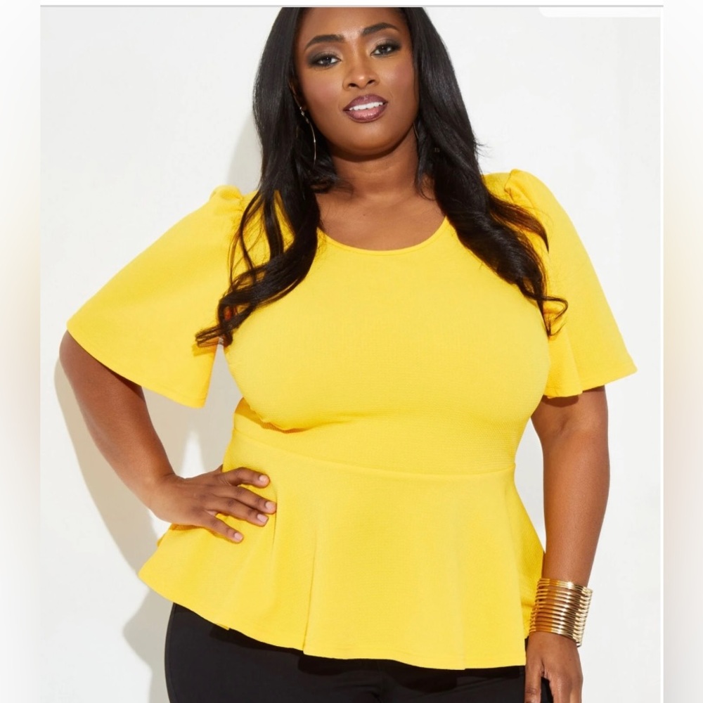 Ashley Stewart Flutter Sleeve Peplum Top 22/24 NWT